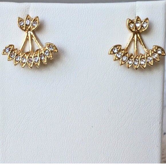 Gold Rhinestone Leaf Earrings Under the Lobe Jacket or Wear as Posts NEW - Picture 3 of 3